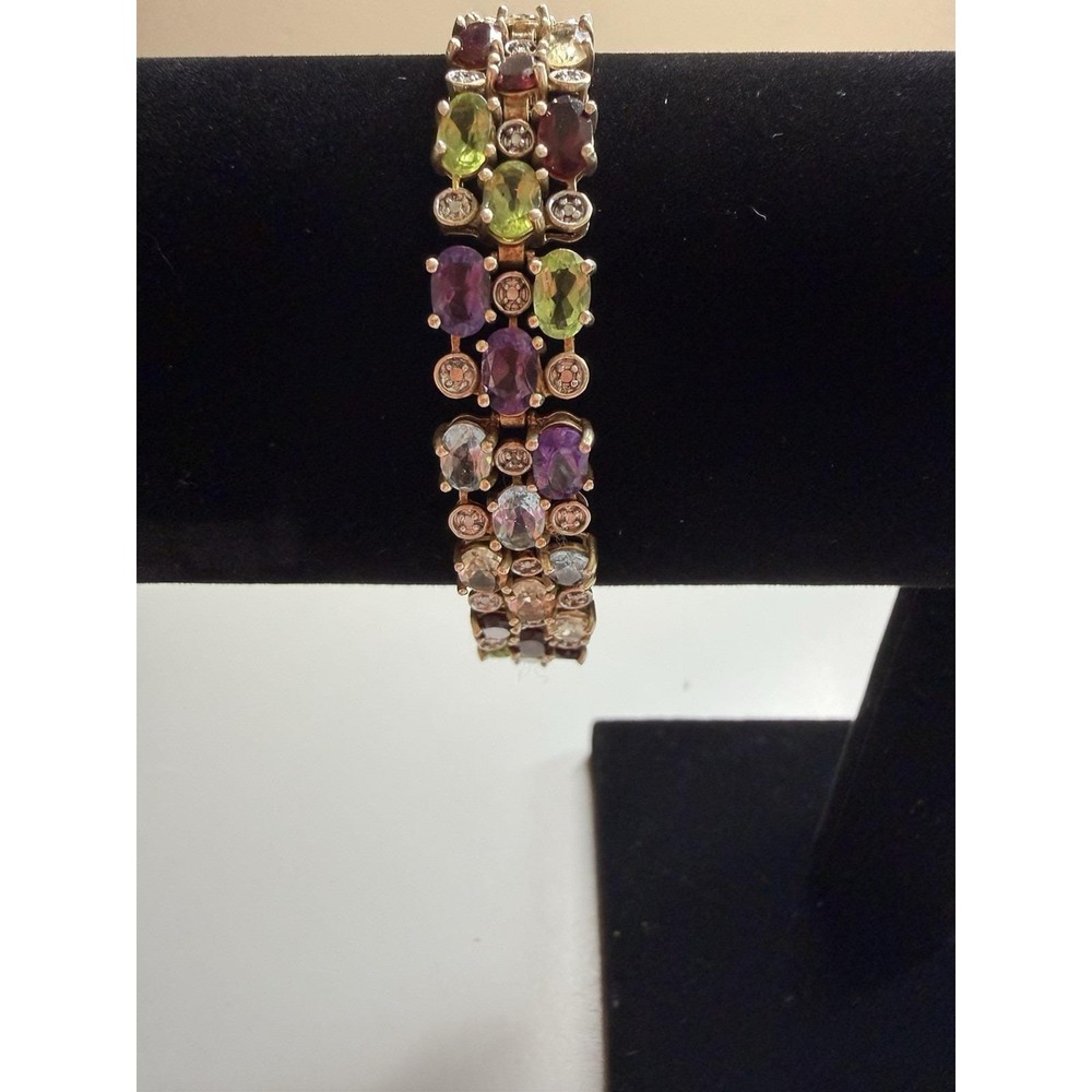 Women's Gold Toned Sterling Silver 925  Red Green Purple Blue Bracelet